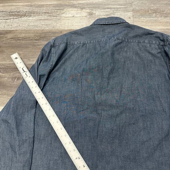 Banana Republic Dark Wash Blue Mens L Untucked Fit Button Down Chambray Shirt - Picture 8 of 12